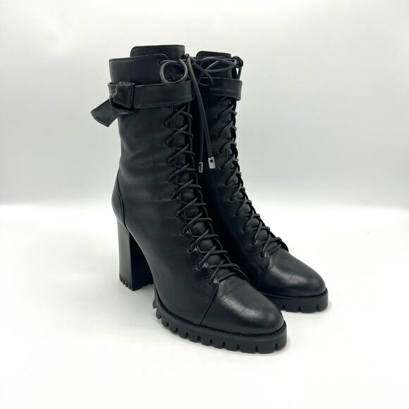 Like New Alexandre Birman Black Evelyn Boot Lace-up High Heel Waterproof Size 36 - Picture 2 of 10